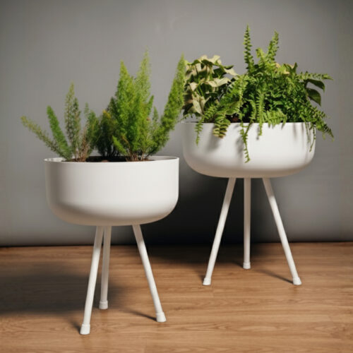 Matera NIDO blanca en aluminio con plantas decorativas – Dosdos Design